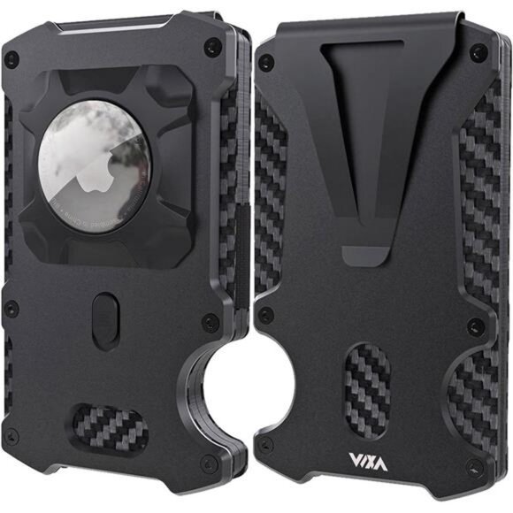 Mens Wallet w/ AirTag Holder Credit slim Front Pocket Carbon Fiber RFID Blocking - Picture 1 of 7